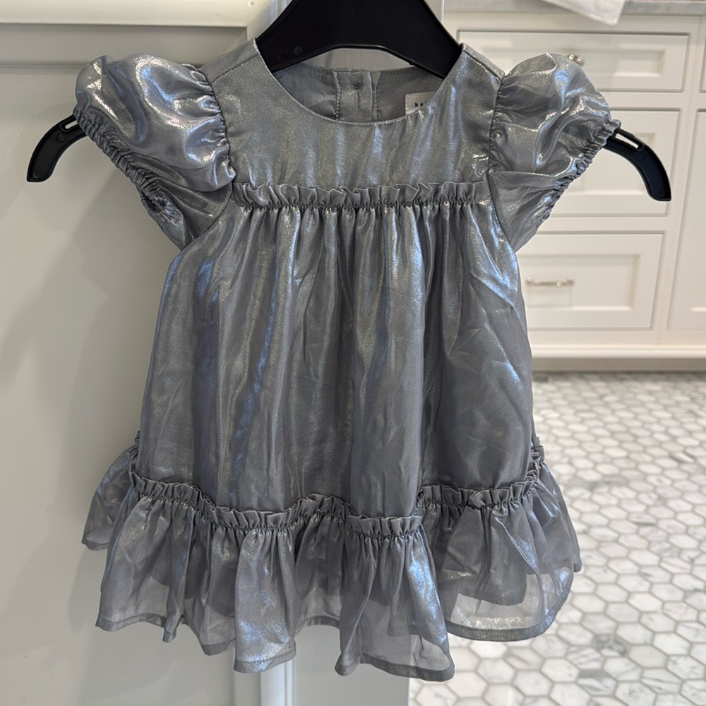 New with tags baby gap silvery dress, cute for holidays, size 6-12 months